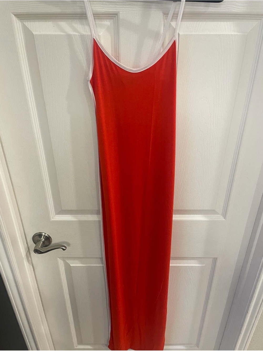 PrettyLittleThing Red Maxi Slip Dress with White Trim